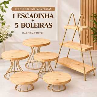 kit 5 boleiras + prateleiras decorativa escadinha