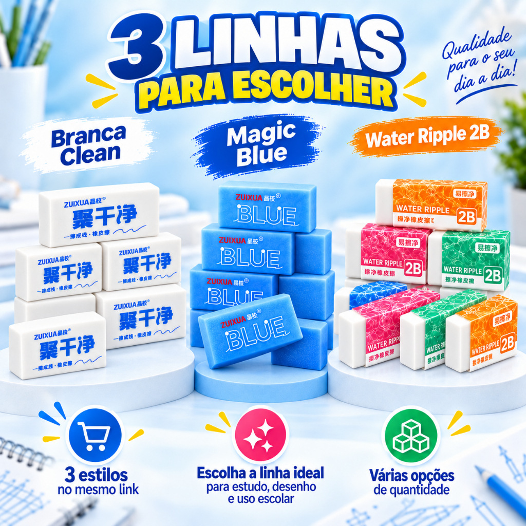 Borracha Escolar Macia 2B Branca e Azul para Lápis Desenho Estudo Material Escolar — imagem 2 de 2
