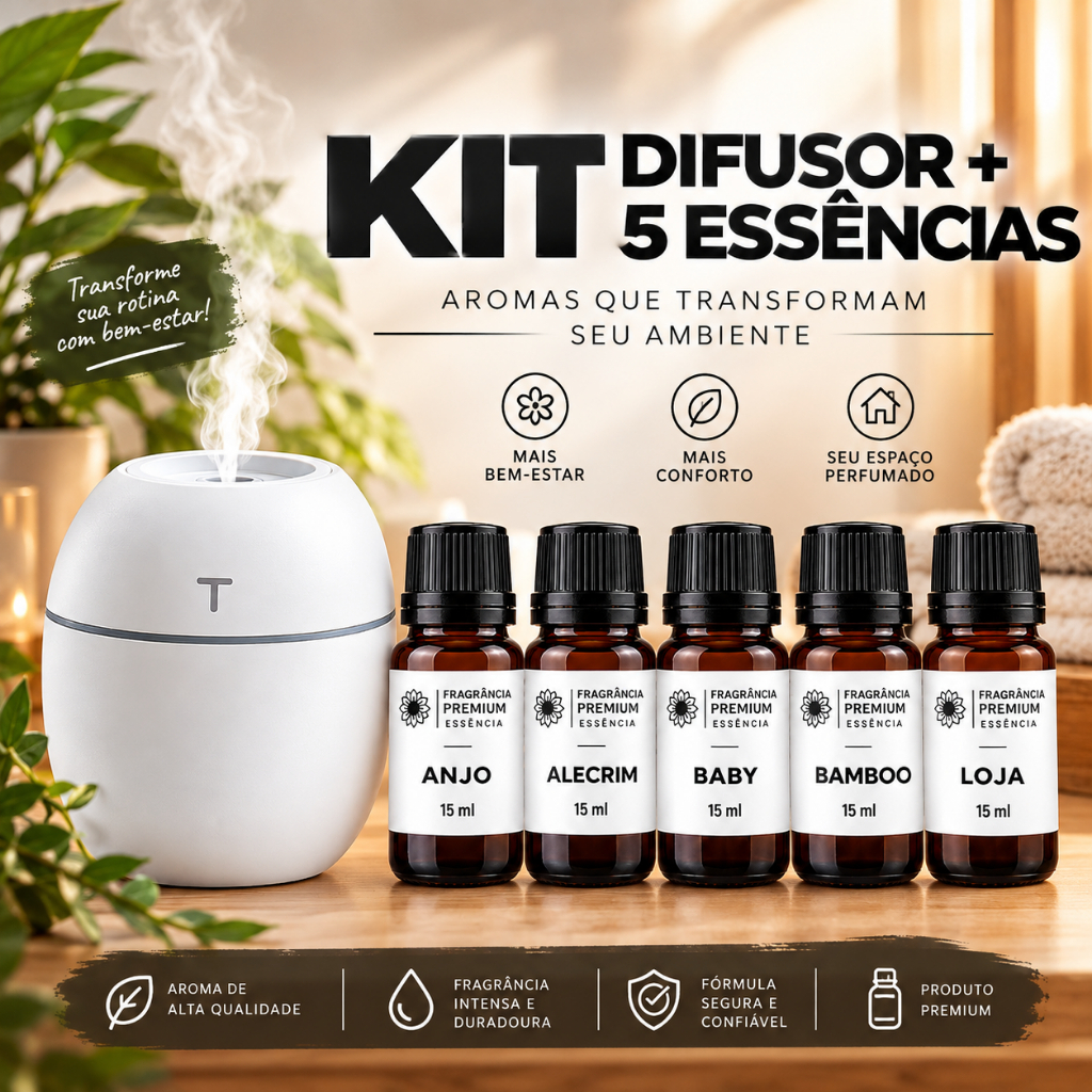 Kit Mini Umidificador Difusor Aromatizador Ambiente Egg com Essências | 1 Umidificador + 5 Essências