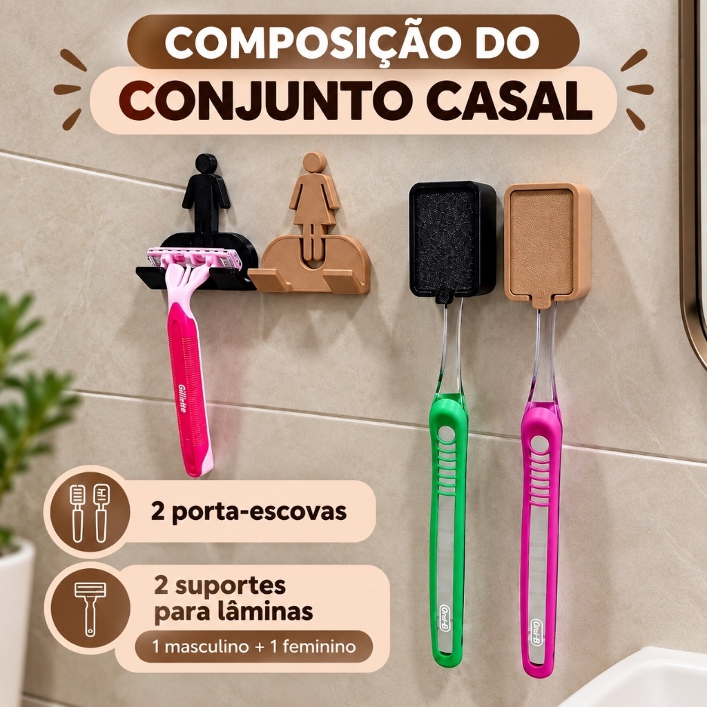 Suporte Escova de Dentes e Lamina de Barbear Autoadesivo 2 em 1 Tampa Protetora Automática Organizador de Banheiro — imagem 2 de 2