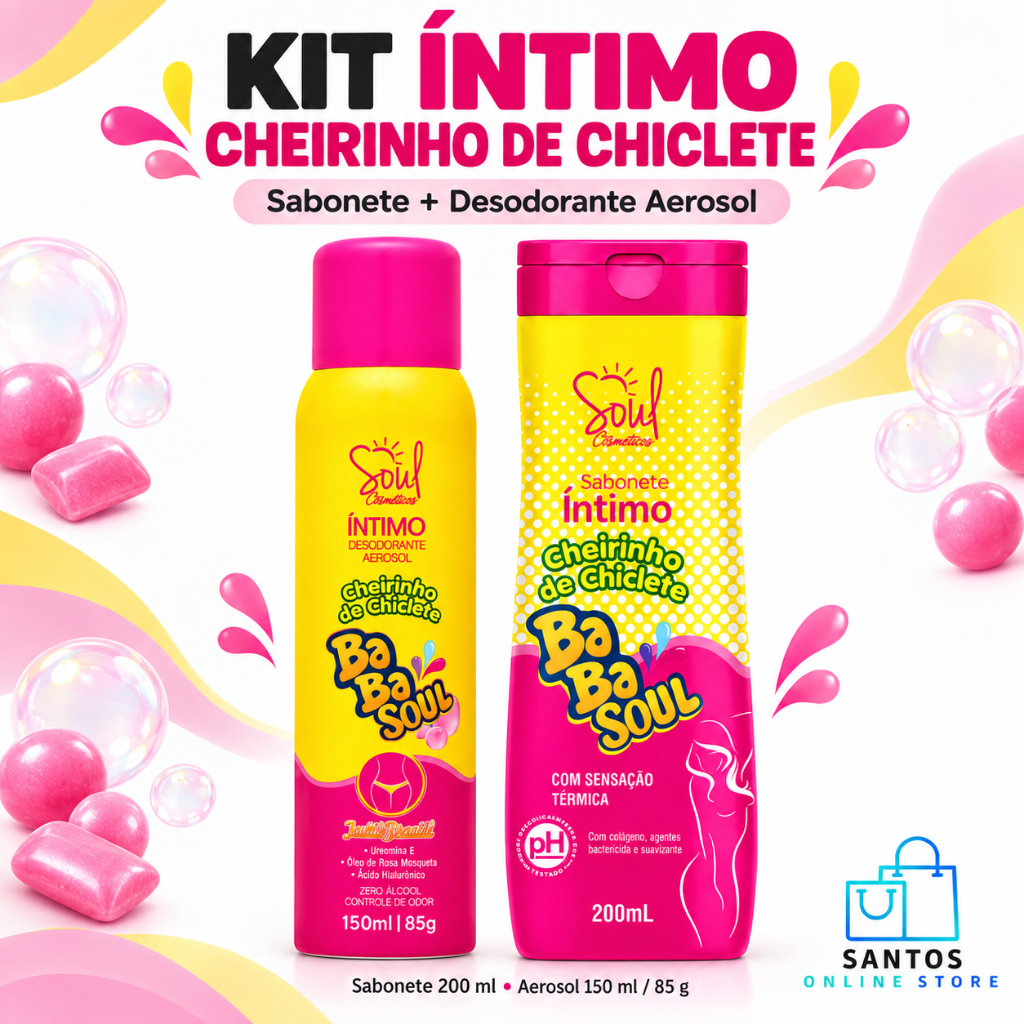 Kit Íntimo Babasoul Cheirinho de Chiclete Sabonete + Desodorante Aerosol Tutti Frutti