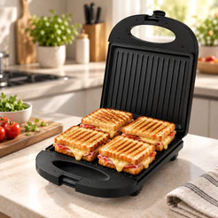 Sanduicheira Grill Elétrica Sumay 1200W Preto para 4 Sanduíches com Chapa Grande 220V e 127v e Desempenho Impecável