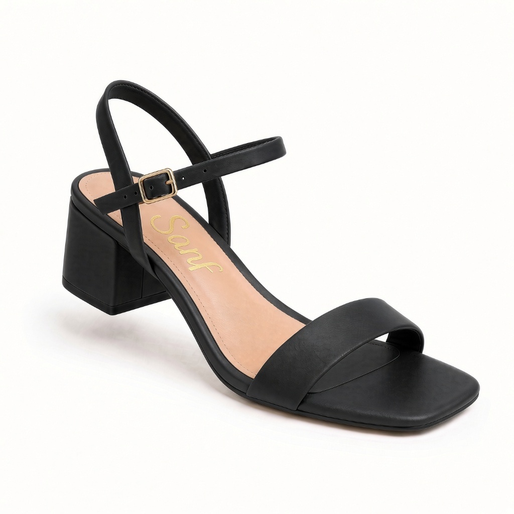 Sandália Feminina Sanf Salto Médio 4 cm Bloco Quadrado Grosso Confortável Elegante Trabalho Básica