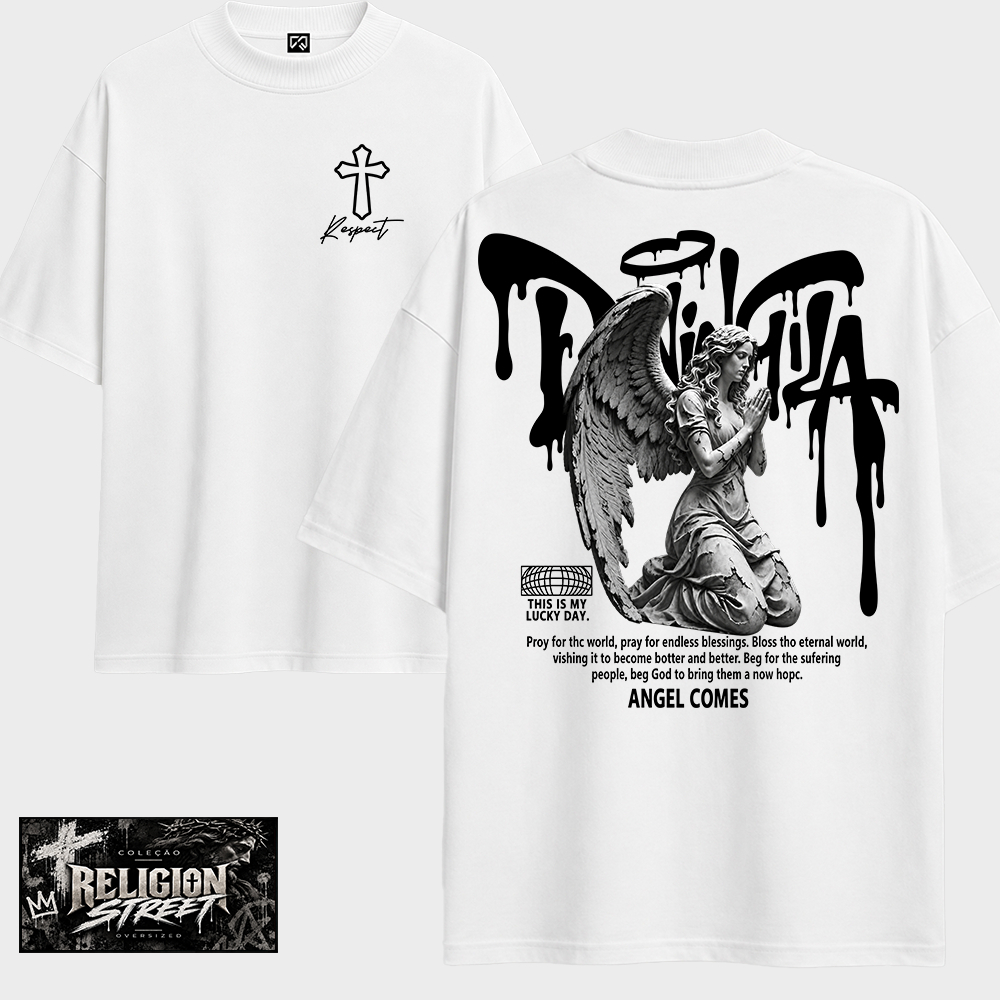 Camisa Masculina Suedine Streetwear Anjo Religioso Camiseta Oversized Premium
