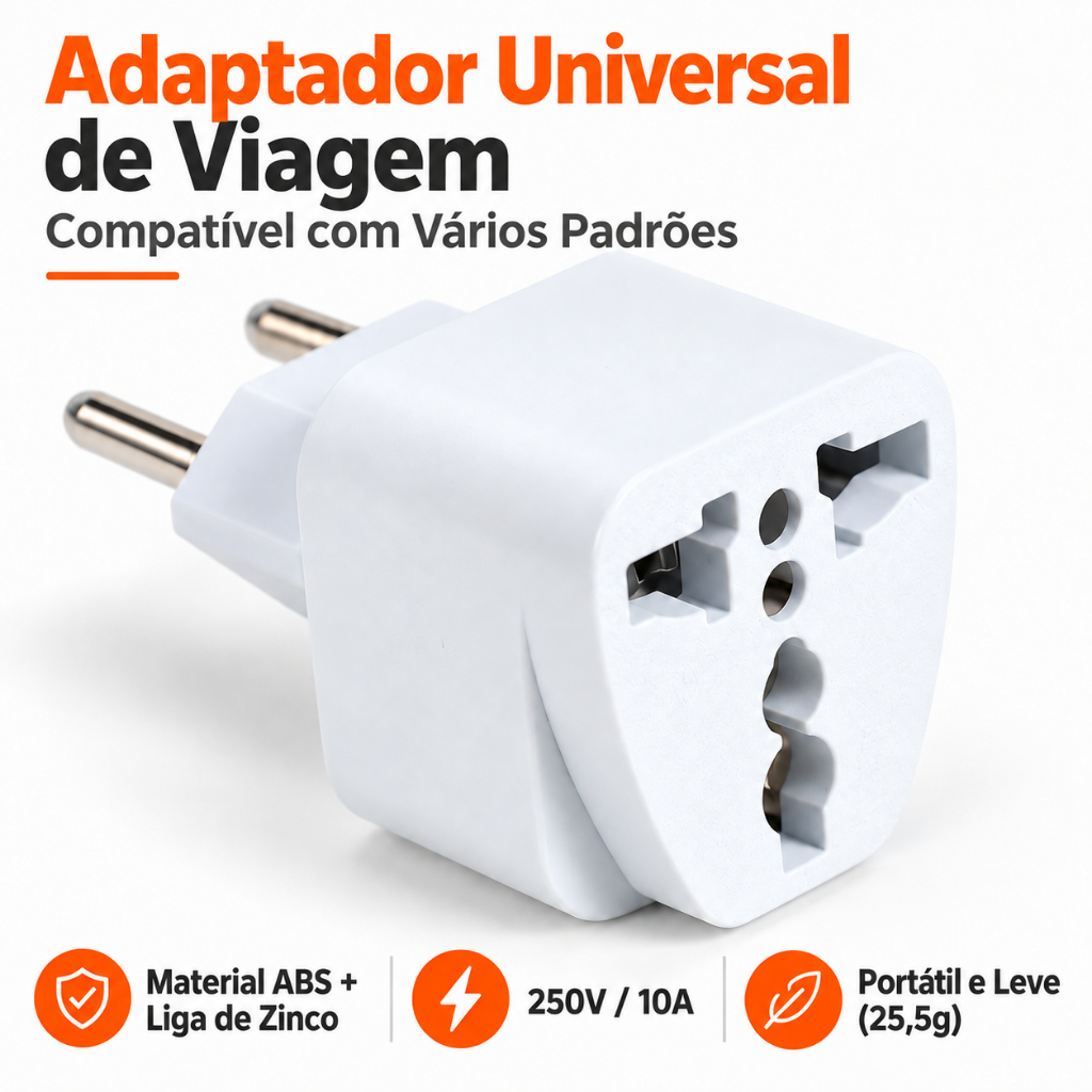 Adaptador Tomada Universal Padrão Europeu UK Para Brasil 10A 250V Bivolt para Viagem