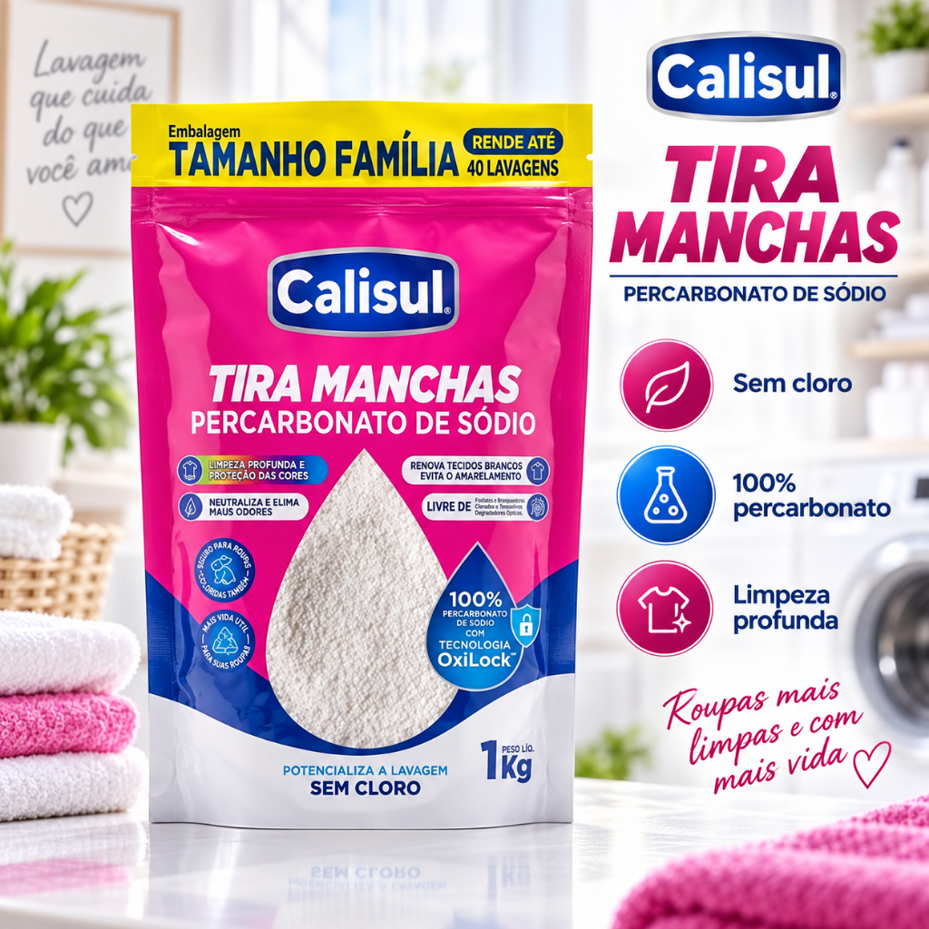 Tira Manchas Sem Cloro 1kg - Remove Manchas Difíceis Café Vinho Gordura - Pó Oxigênio Ativo Seguro