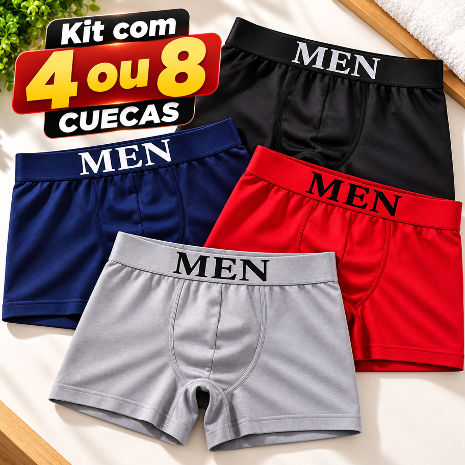Kit 4 ou 8 Unidades Cueca Boxers Masculina de Microfibra Cueca box confortável de Microfibra
