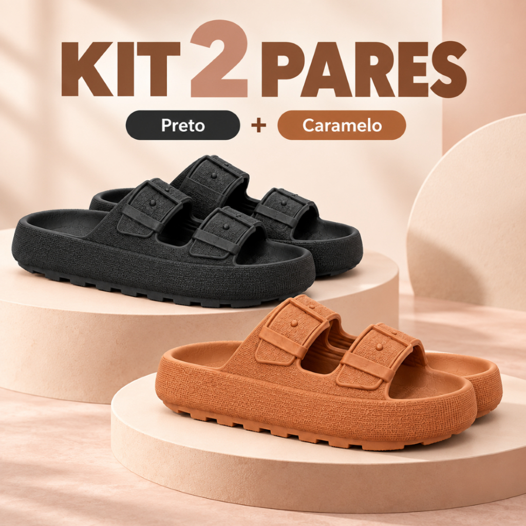 Chinelo Slide Feminino Fivela Kit 2 Pares Conforto Plataforma Leve Antiderrapante Anatômico Praia