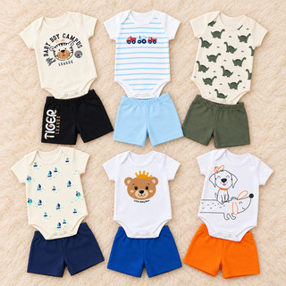 Kit 6 Peças Roupa de Bebê Menino 100% Algodão 3 Body Manga Curta + 3 Shorts Nenem Verão P ao GG