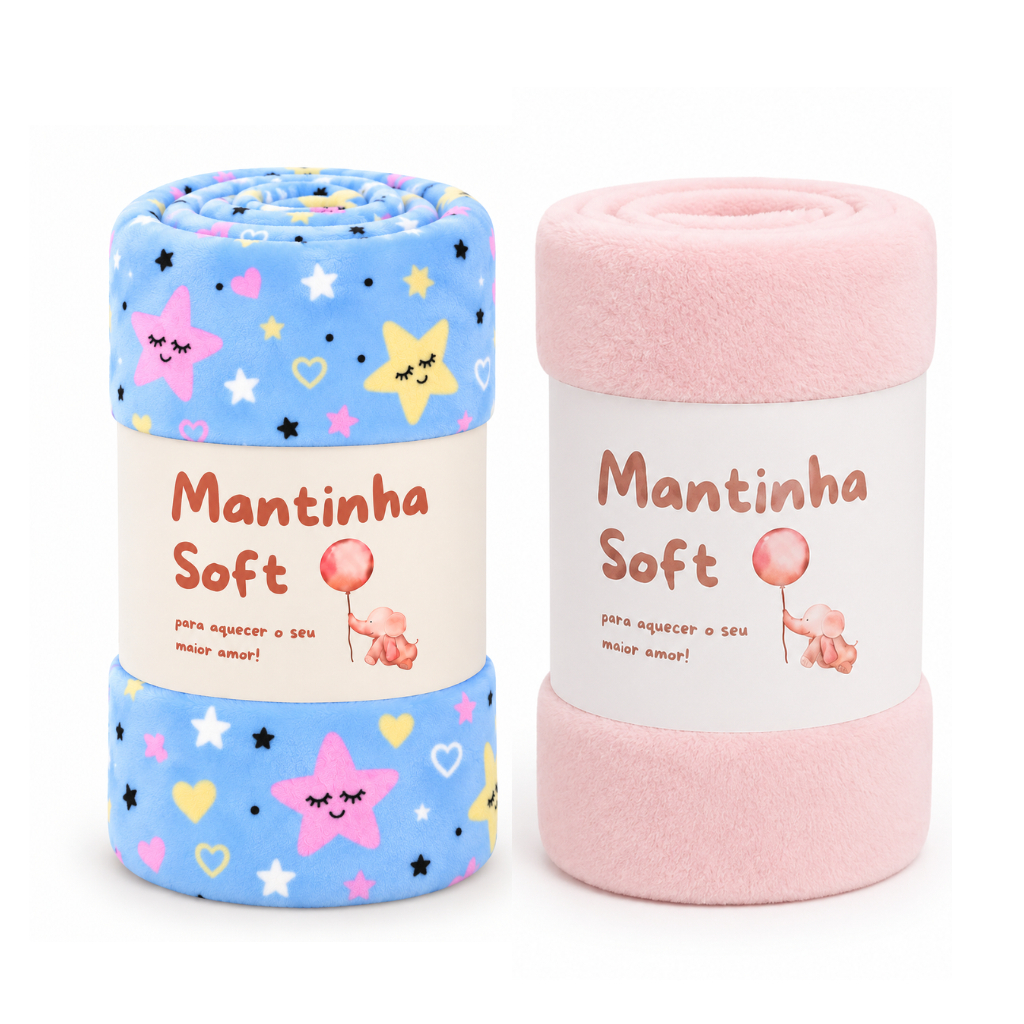 Kit 2 Mantas Bebê Cobertor Macia Quentinha Enxoval Maternidade Menor Preço
