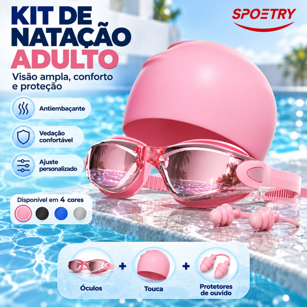 Conjunto De Óculos De Natação Adulto Waterproof Anti-Embaciamento De Uma Só Peça Com Armação Grande Tampões