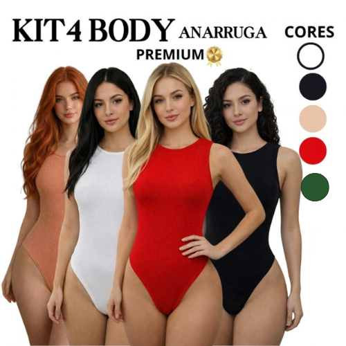KIT4 ou KIT3 Kit Bodys Bory Boddie Feminino Regata Básica Casual Suplex com Forro Duplo