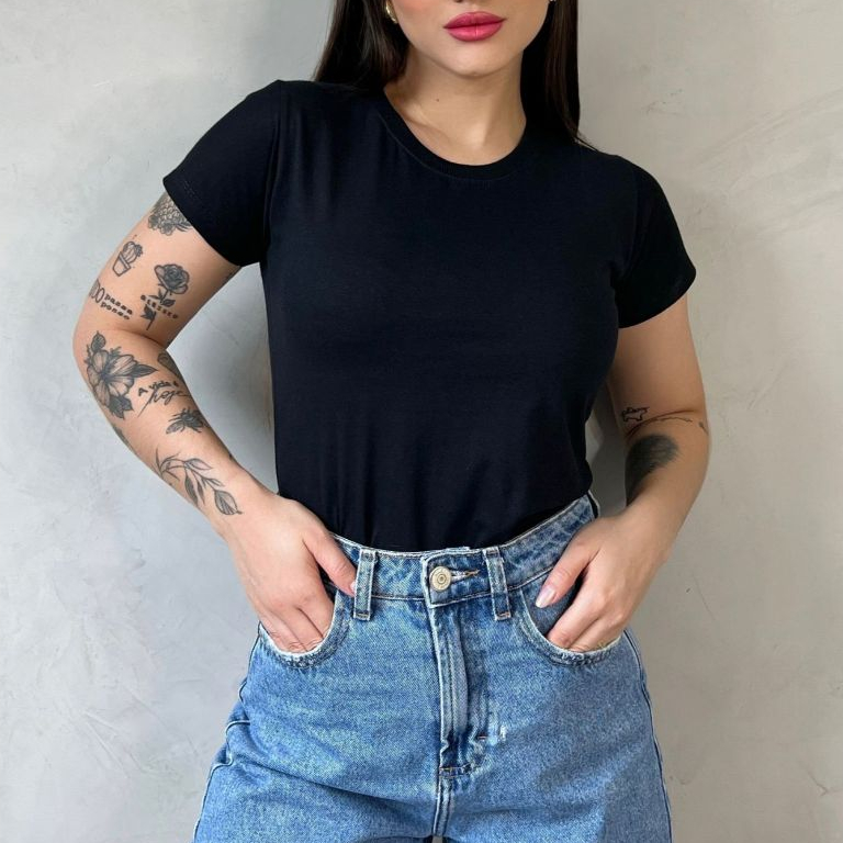 BLUSA FEMININA CAMISETA GOLA REDONDA BÁSICA LISA 100% ALGODÃO