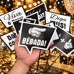 KIT 10 PLAQUINHAS DIVERTIDAS SELFIE FESTA DE CASAMENTO (COD 20) (CHOCO)