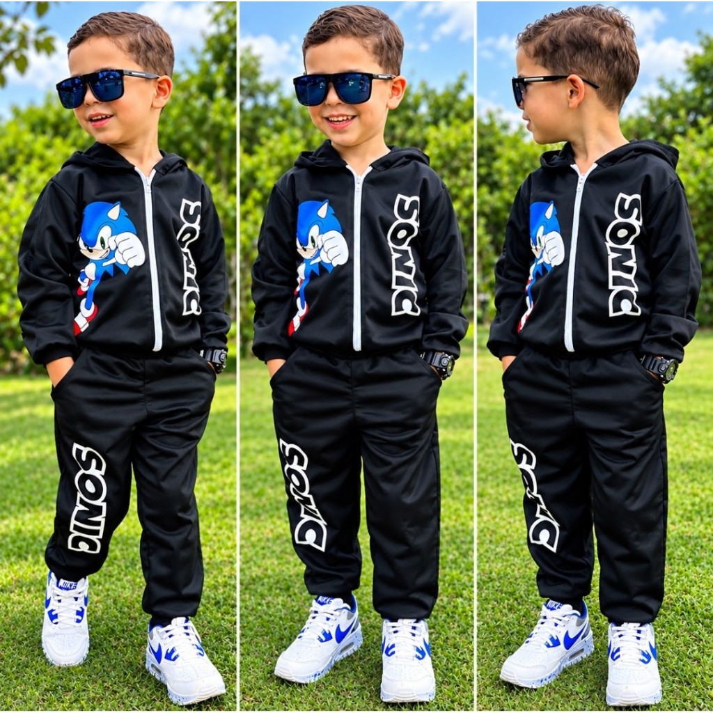 Conjunto Infantil Sonic  Personagem Moletom Chimpa Flanelado Menino Agasalho Inverno Roupa Infantil 4 ao 14 Anos.