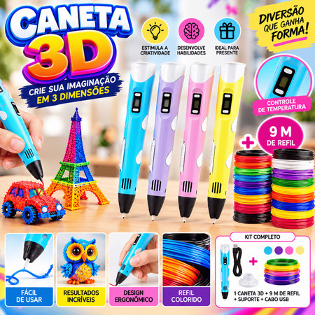 Caneta 3D Impressora Infantil Pintura Desenho 3D DIY Refil Filamento Plástico Seguro Para Crianças ES