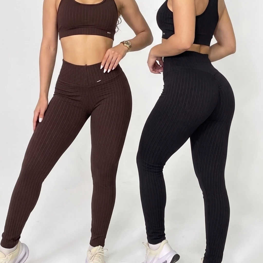 Kit 2 Calça Legging Jaquard Bolha de Academia Feminina Zero Transparência Fitness Cos Alto