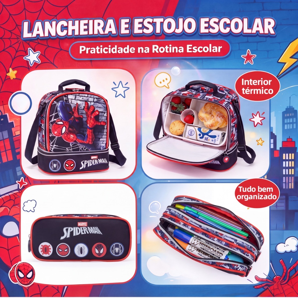 Marvel Kit Mochila Rodinha Homem‑Aranha Oficial 3 em 1 Material Resistente para Menino Infanti Spider‑Man · foto 2