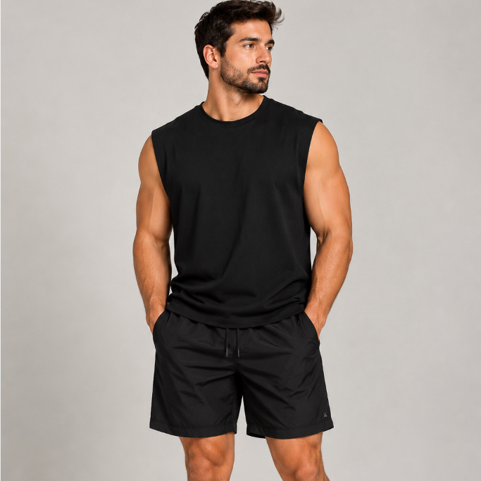 Conjunto Masculino Cavada Oversized Machão + Bermuda Tactel Lisa Moda Streetwear Academia Casual