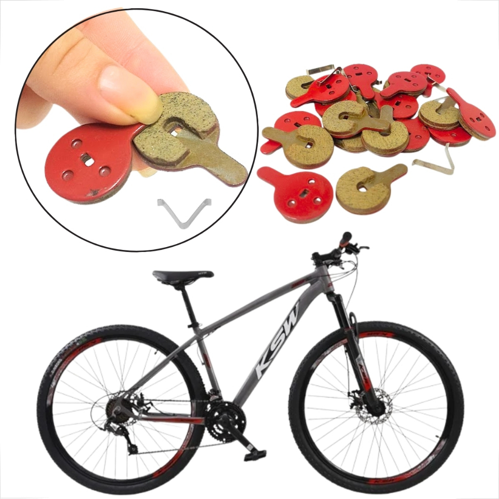 Kit 12 Pares Pastilhas Freio Disco com Mola Bicicleta MTB Aro 26 29 Redonda Furada