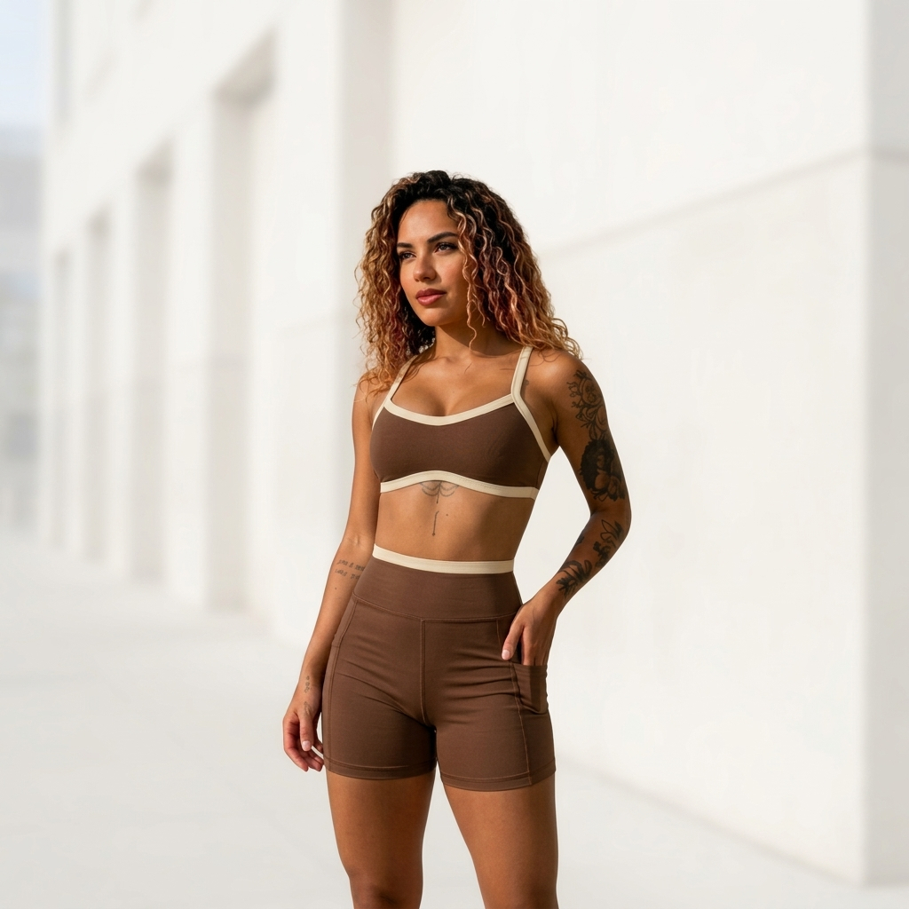 Conjunto Fitness Poliamida Premium Biquini e Shorts com Bolso Cós Alto Sem Transparência