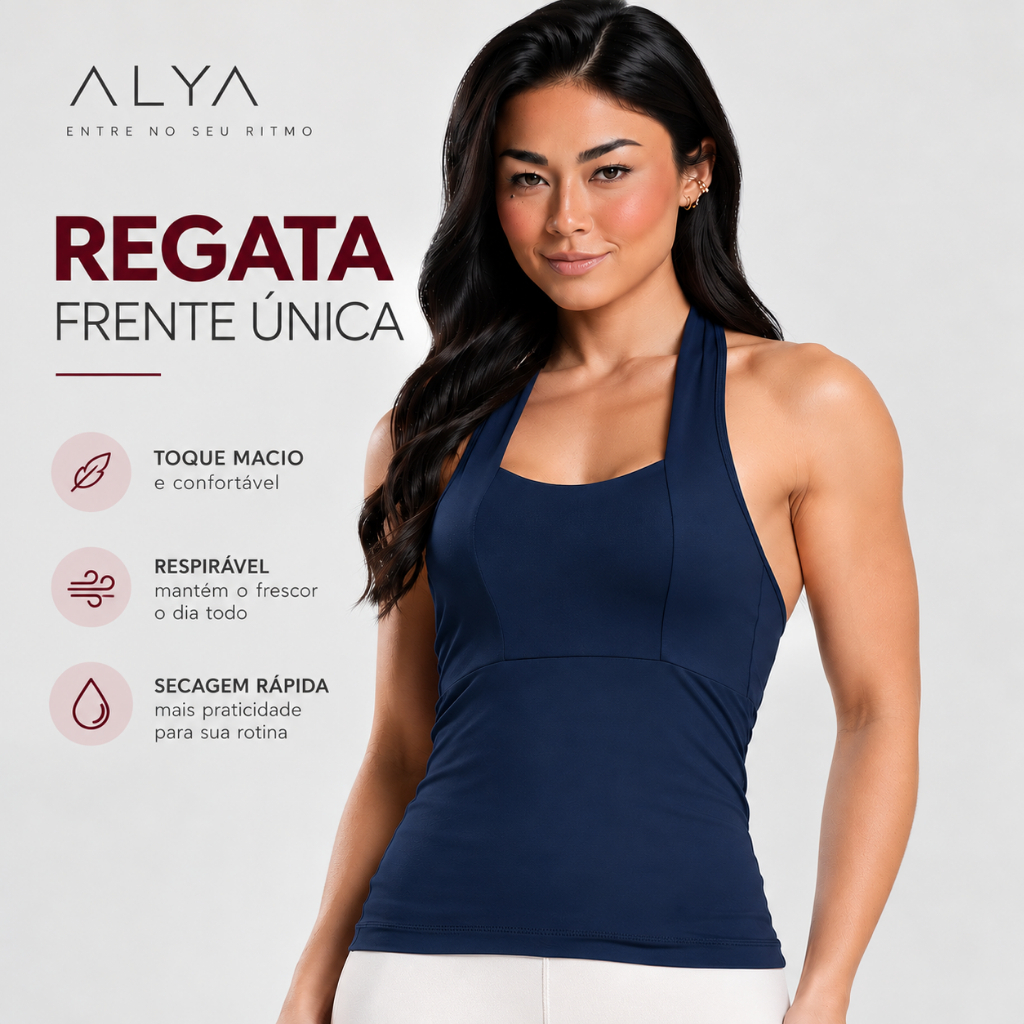 Blusa Fitness Feminina Frente Única Halter Poliamida Academia Treino Regata Feminina Decote Quadrado