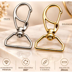 Kit com Mosquetão 20mm Fecho Giratório Dourado Prata Ouro Velho Bolsa Mochila Alça Artesanato