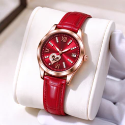 RUIXINE Relógio Feminino Quartzo Pulseira Couro Com Cristais Fashion Clássico Elegante Delicado Premium Social