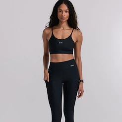 Conjunto Fitness Feminino Academia Legging com Bolso e Top Preto Arm Fitness