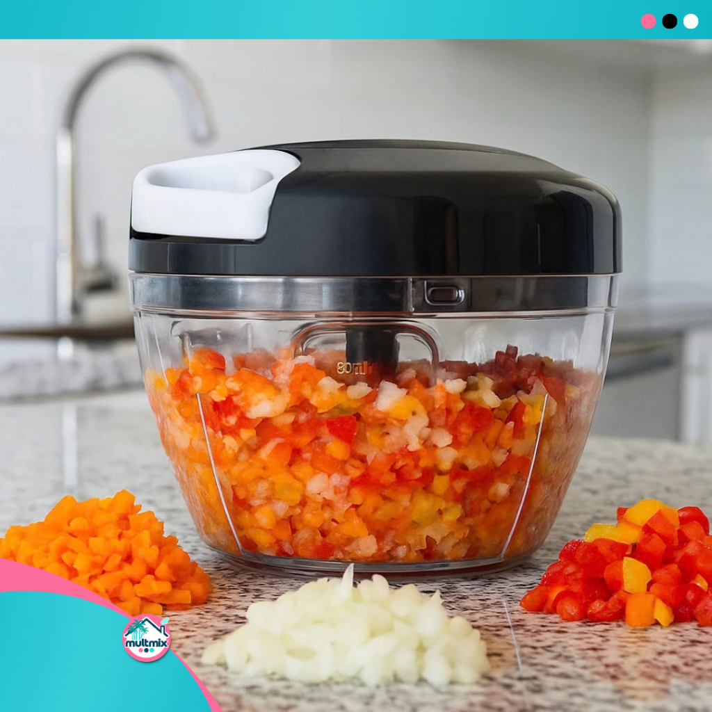 Processador de Alimentos | Triturador Manual c/ 3 Laminas 500ml | Alho, legumes e carnes