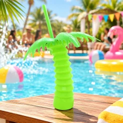 Copo com Tampa e Canudo - Coqueiro Kids Verde 350ml - 1 unidade - Rizzo