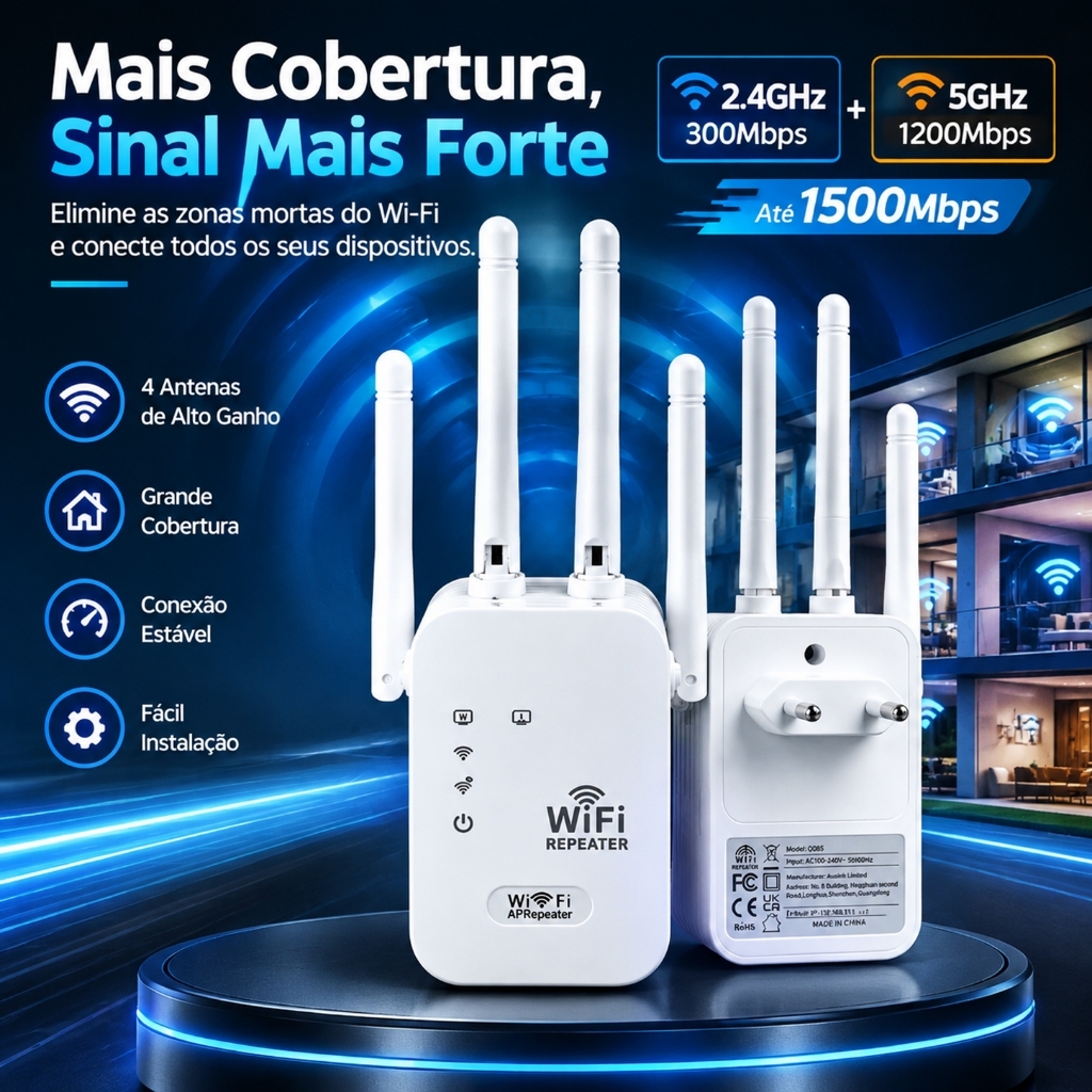 Repetidor Roteador Wi-Fi G8 Amplificador de Sinal 4 6 Antenas 1200Mbps Bivolt 110 220V Extensor Sinal Estável Sem Quedas