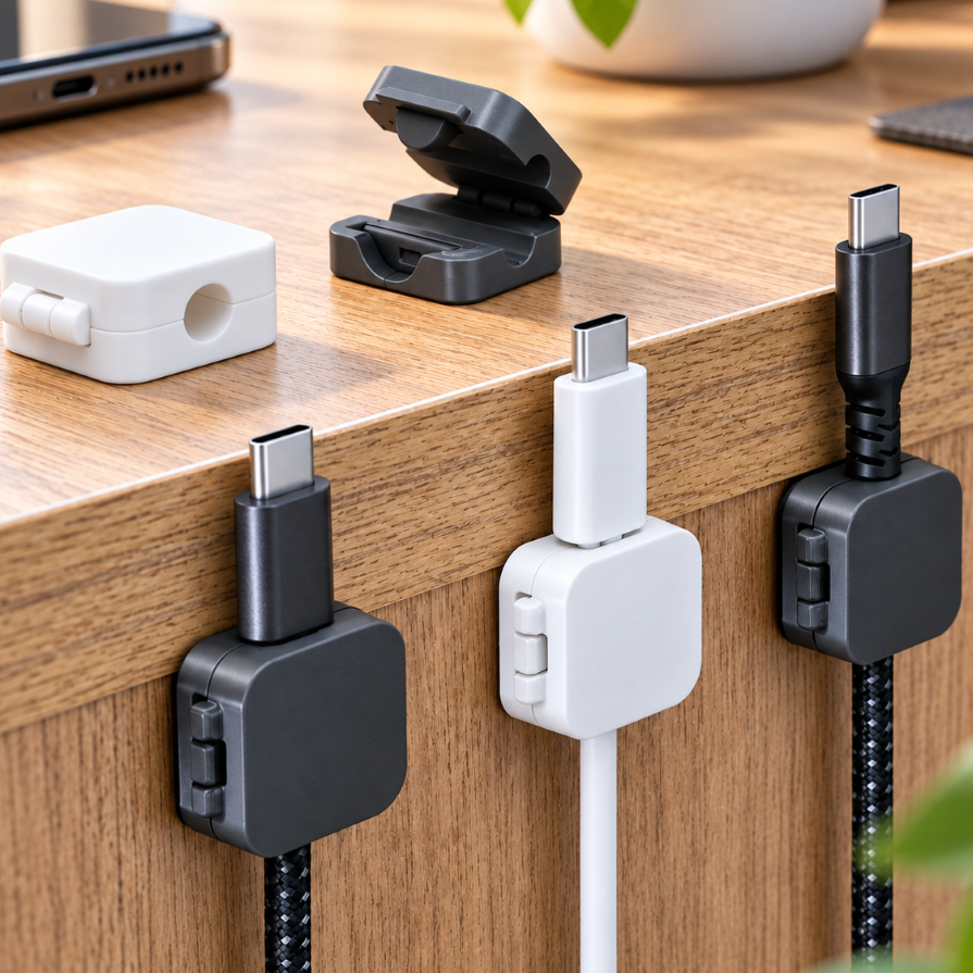 Kit 4 ou 6 Organizador de Cabos e Fios com Trava Adesivo Dupla Face Fixador para Mesa Casa Escritório Sem Furos