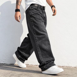 Calça Balão Jeans Masculina Baggy Boca Larga Streetwear Skatista Oversized Moda Urbana Calça Jeans Larga Cintura Alta