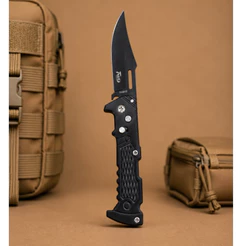 Canivete Automático Esportivo Preto 16 cm Premium Luxuoso Cabo Ergonômico Saque Rápido Camping
