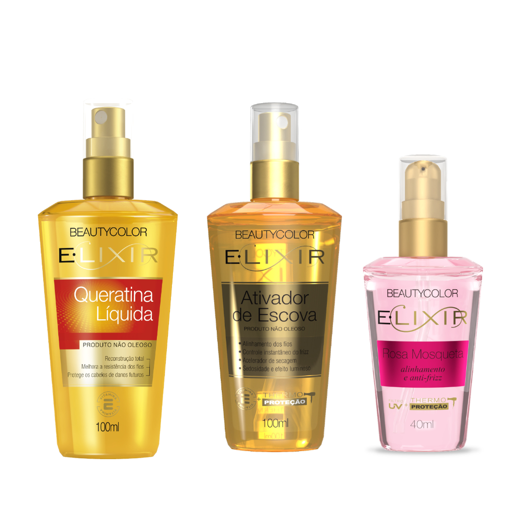 Imagem Kit Queratina Líquida + Ativador de escova + E.lixir Rosa Mosqueta 40ml