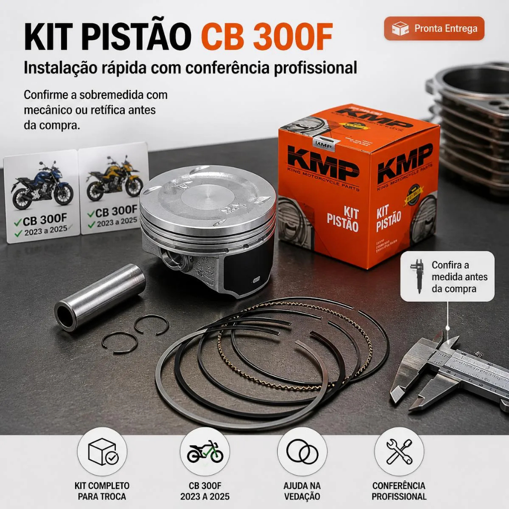 Kit Pistão Anéis Honda Cb 300f 2023/ Std 0.25 0.50 0.75 1.00 Kmp Moto — imagem 2 de 2