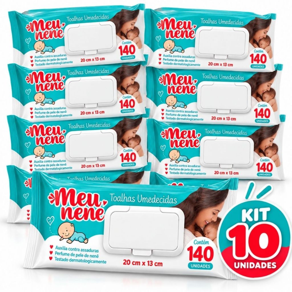 Kit 10 Toalhas Umedecidas Meu Nenê com 140 Unidades