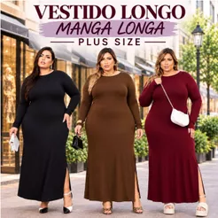 Vestido longo Manga Longa Plus size inverno evangélico festa casual lindo com fenda 44 AO 56