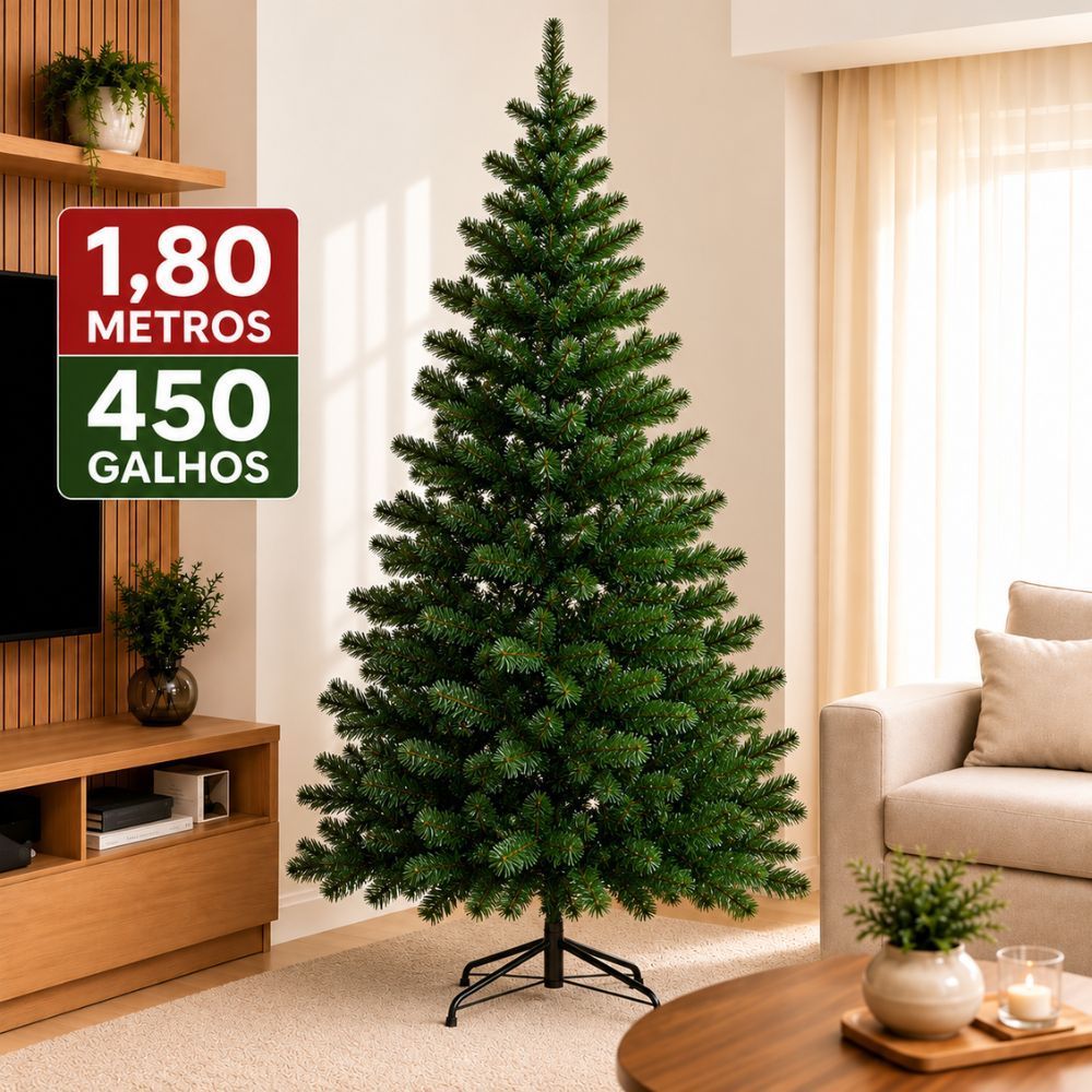Árvore De Natal 1,80cm Pinheiro Luxo 450 Galhos Cheia Resistente Pinheiro De Natal Tradicional Verde