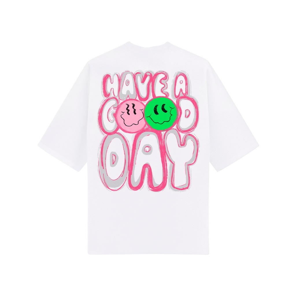 Camiseta Oversized Unissex Estampa Have A Good Day Smiles Estilo Urbano Streetwear Caimento Largo Algodão Confortável