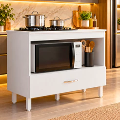 Balcão Para Cooktop 4 e 5 Bocas Armário de Cozinha Com Porta Suporte Para Forno Grande Branco Preto