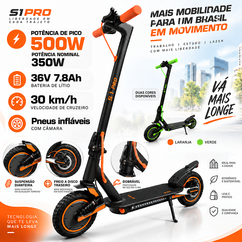 Egazza Patinete Elétrico 500W Scooter Alumínio Para Adultos 30 KM/H Com Bluetooth Com Amortecedor