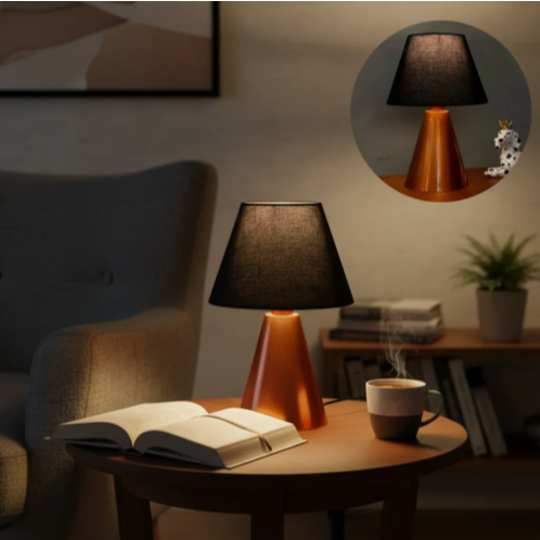 luminária de mesa Abajur Cone alumínio Com Cúpula Cônica de tecido Algodão sala quarto cabeceira de cama escritório · foto 2