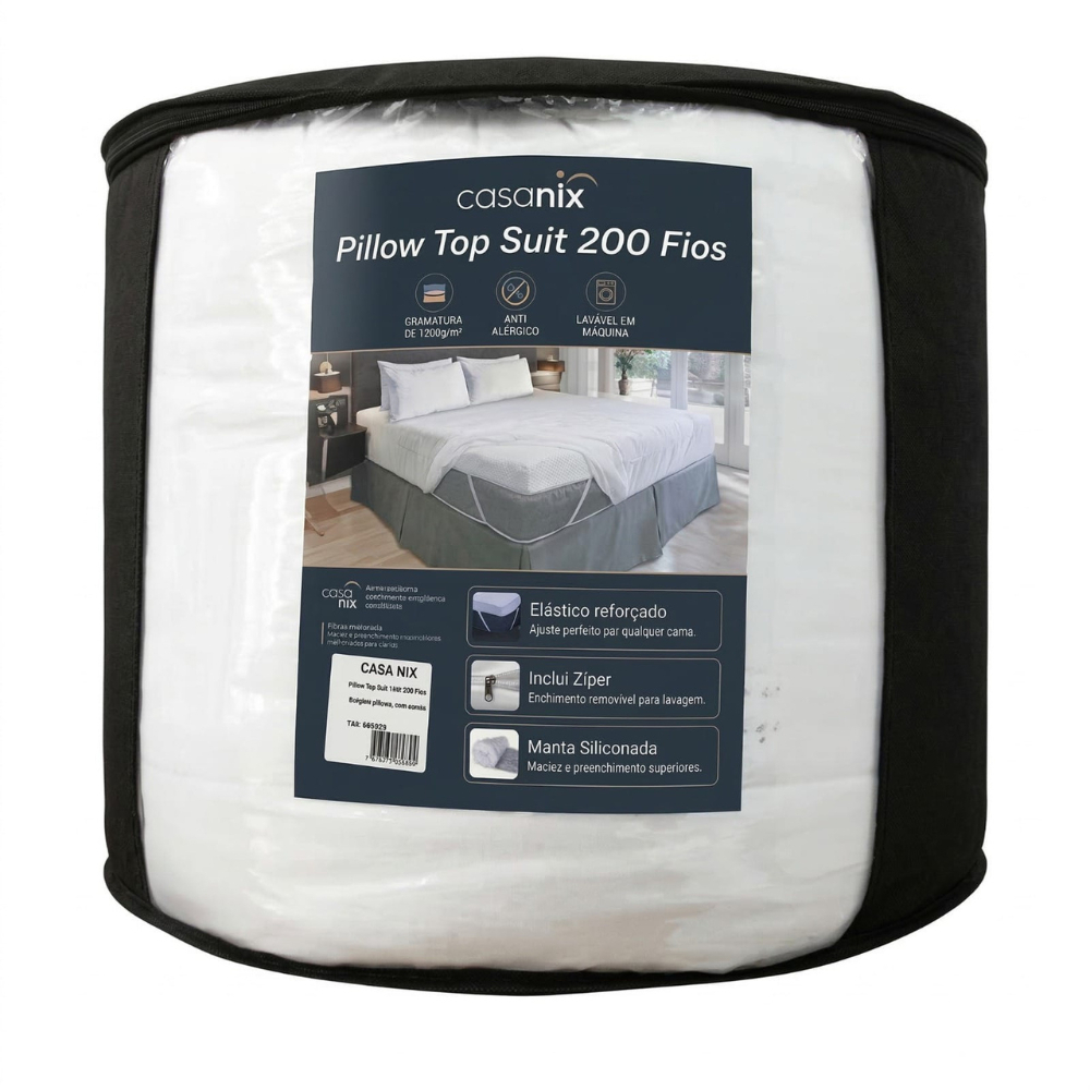 Pillow Top Suit Cama de Hotel 1200g/m² 10cm de altura Capa Micropercal 200 fios Protege seu Colchão