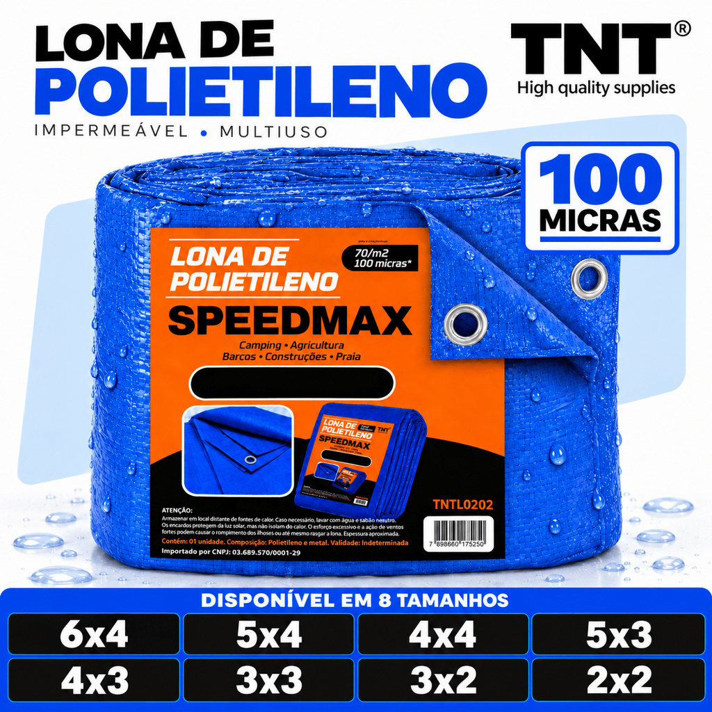Lona Plástica Azul Polietileno 2x2 3x2 3x3 4x3 5x3 4x4 5x4 6x4 Chuva Telhado Festa Multiuso TNT