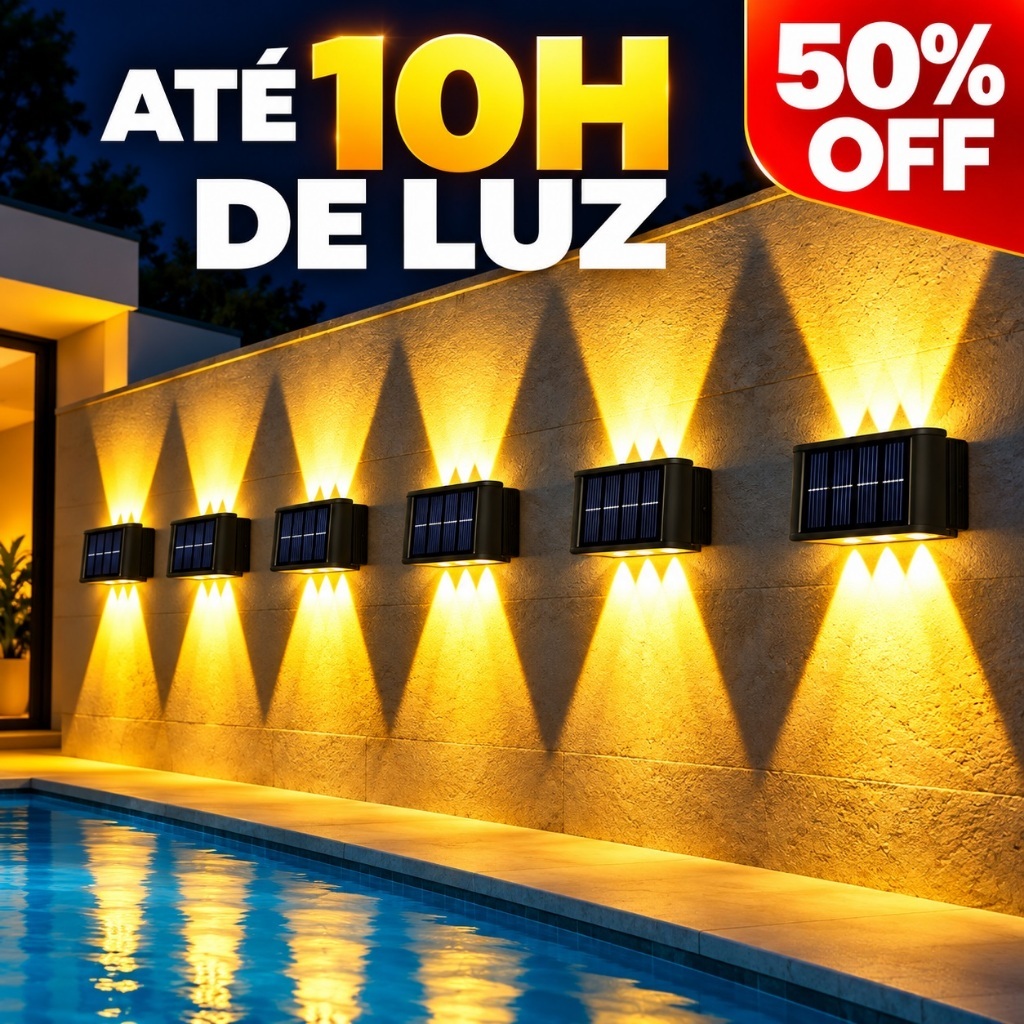 Luminária Solar de Parede LED IP65 Luz Quente 6/8/10 LEDs Automática para Jardim Varanda Quintal Arandelas