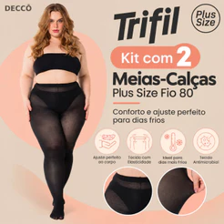 2 Meia Calca Trifil Fio 80 Opaca Grossa Adulto Feminina Classica Resistente e Duravel Plus Size