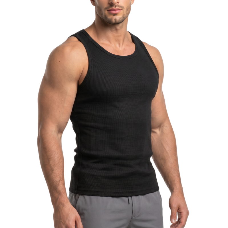 Regata Masculinas Fitness Ribana Caneladas Premium Slim Academia Treino Musculação Casual Básica Confortável Americana
