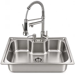 Kit Cuba em Aço Inox de 60cm Escovada + Torneira Monocomando Duas Saídas Cromada Resistente
